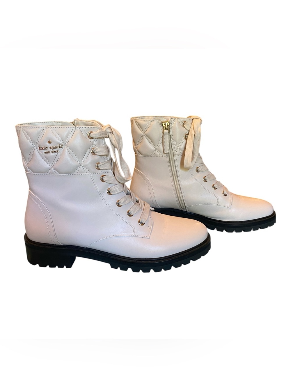 Kate Spade New York Cream Quilted Lace-Up Ankle Boots, Size 8 - Picture 4 of 12